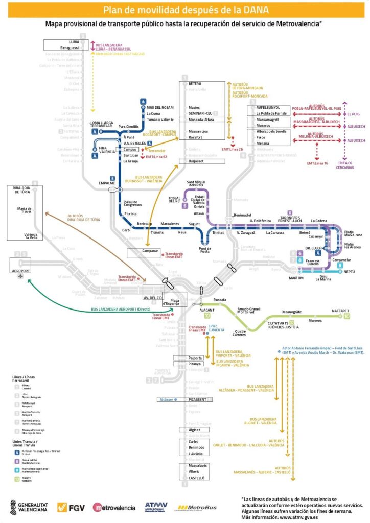Plano de las líneas 4,6,8 y 
10 de tranvías en Valencia